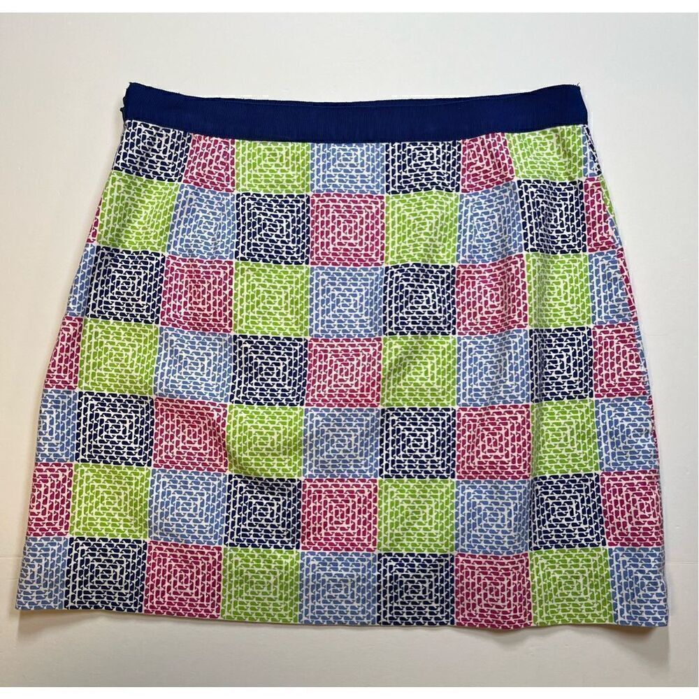 Vineyard Vines Whale Aurora Faux Patchwork Lined Cotton Skirt RibbonTrim Size 4 - Picture 9 of 10